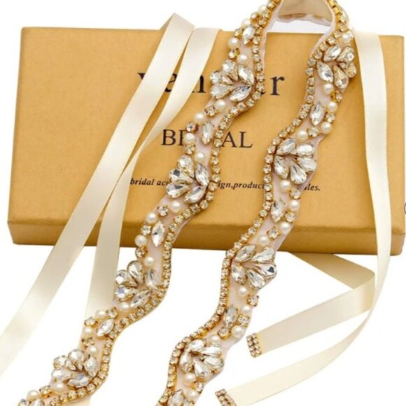 Bridal Rhinestone Beaded Belt Sash Accessory Yanstar Wedding Dress - Picture 5 of 11